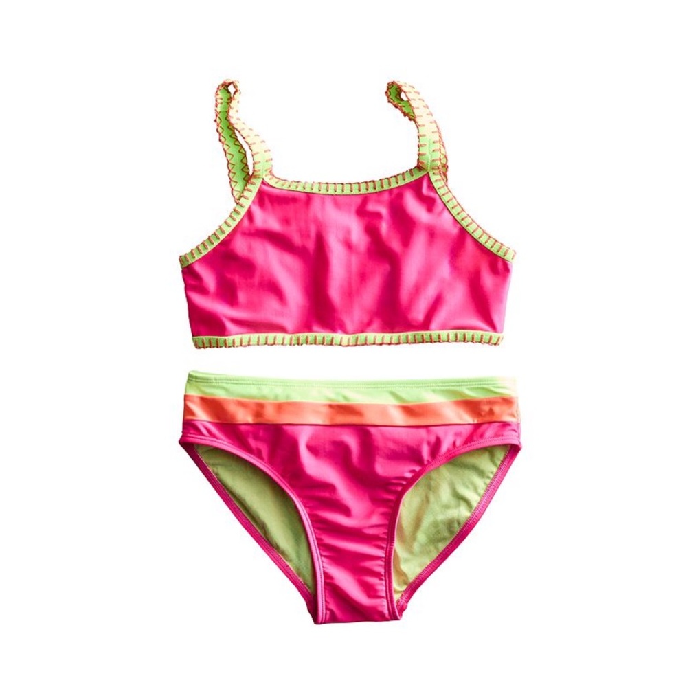 Breaking waves girls contrast binding bikini